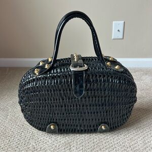 Vintage Black Koret Wicker Woven Basket Purse Rattan 1960s Mid Century Italia